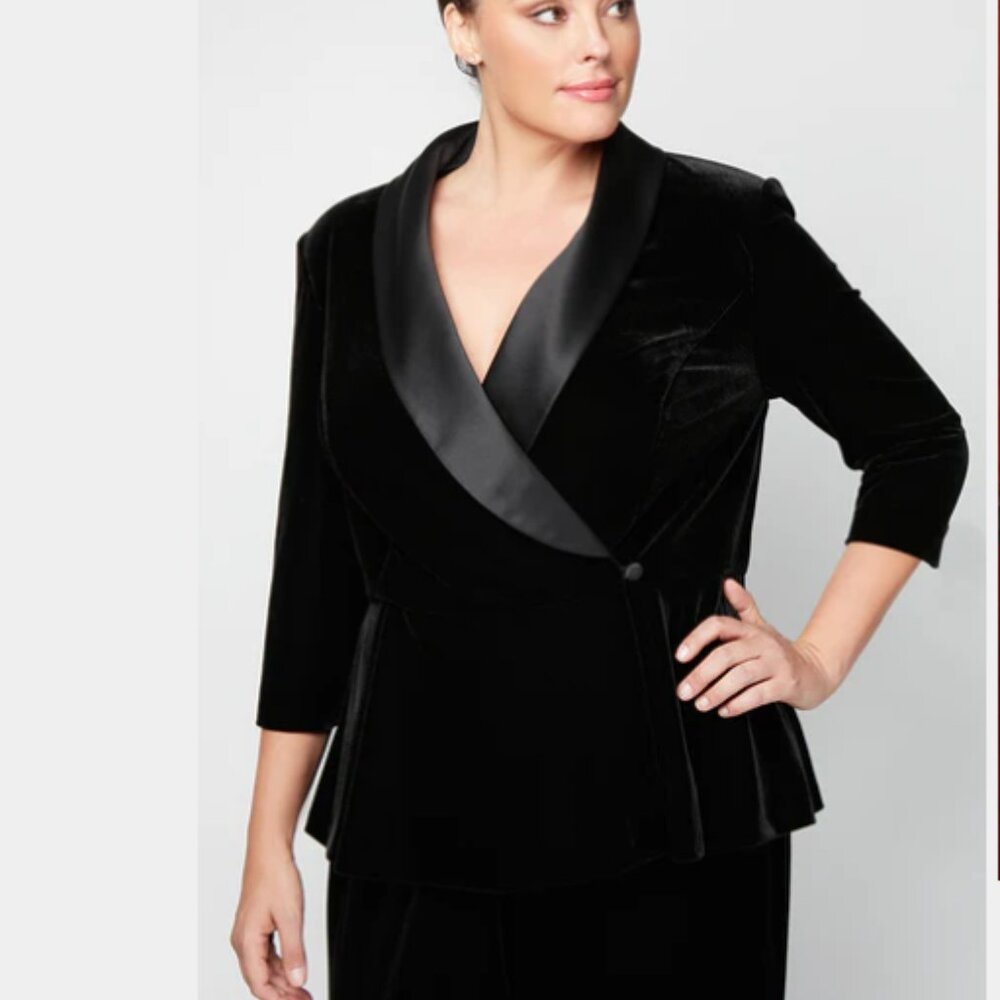NWT Alex Evenings Black Side Closure Velvet Blouse Jacket XL